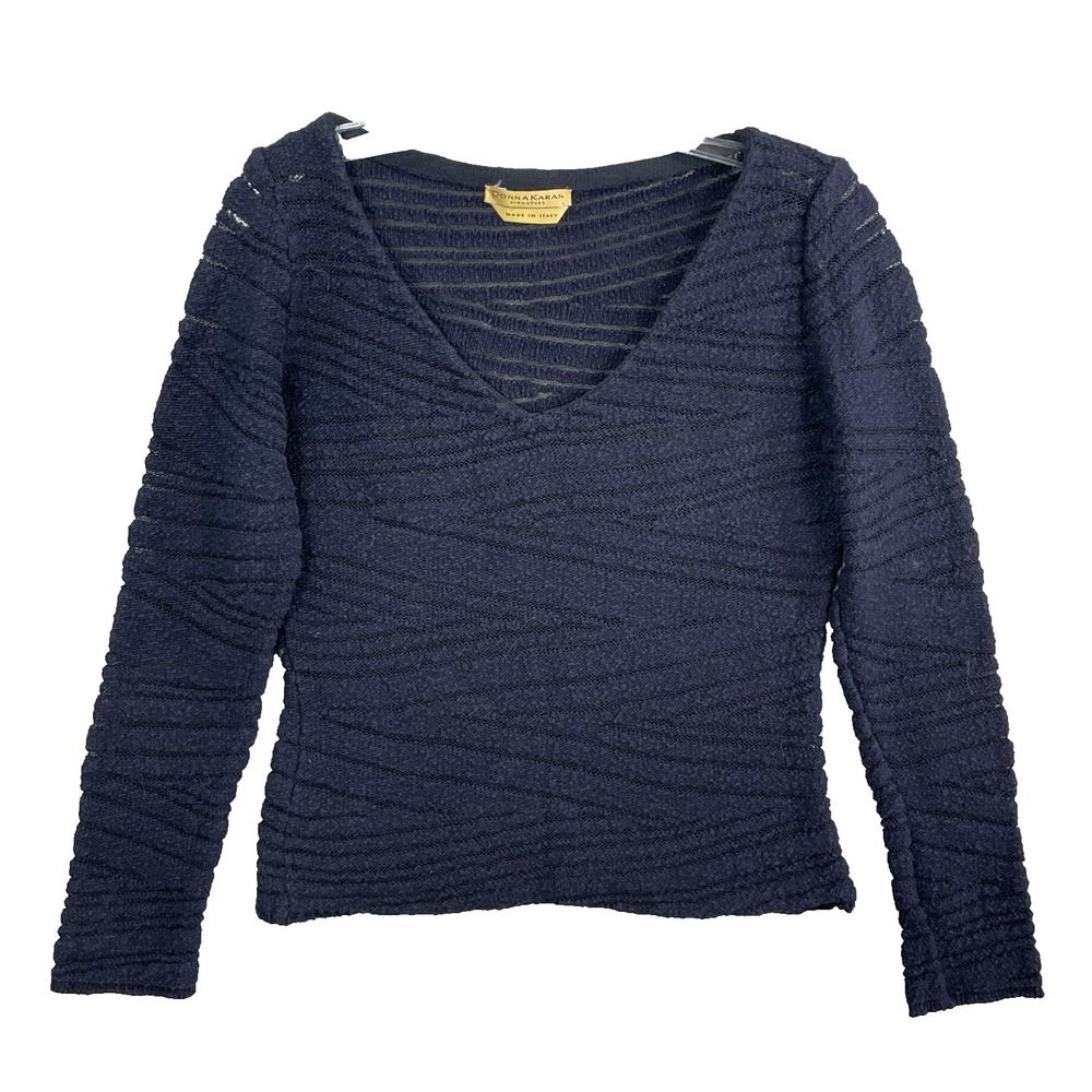 VTG Donna Karan Knit Top Women's Small Mesh Panel Office Y2k Made in Italy 90's